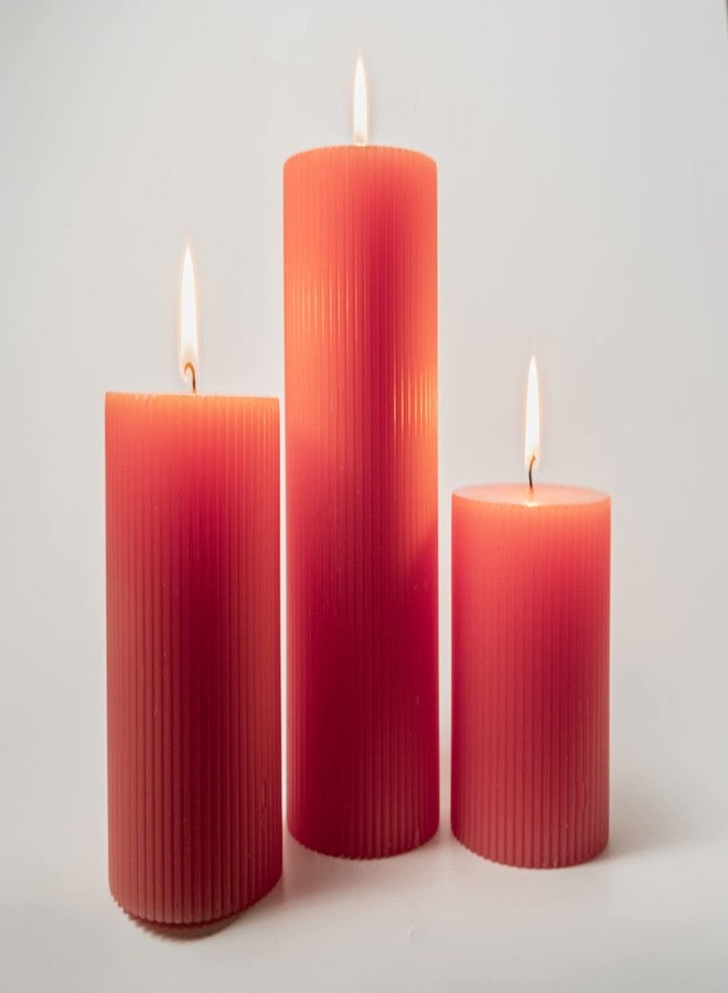 Floryn Decor Paraffin Wax Ribbed Scented Pillar Candles, Set of 3, Size- Full 3by3, 3by4 & 3by6 inches (English Rose) - Image 4